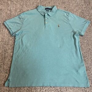 Polo Ralph Lauren Polo Shirt Mens XL Teal Blue Flesh Pony Custom Slim Fit